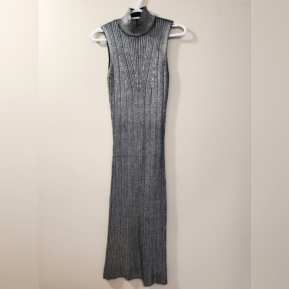 Zara - Silver Metallic Knit Bodycon Dress - Size S - Picture 6 of 14